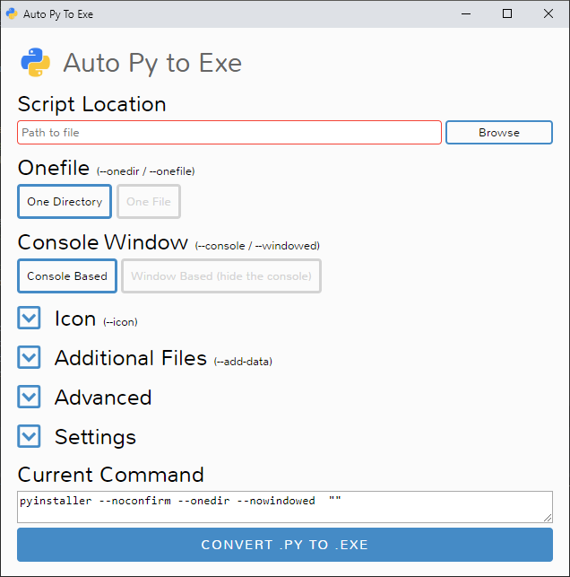 Auto-Py-To-Exe Empty Interface