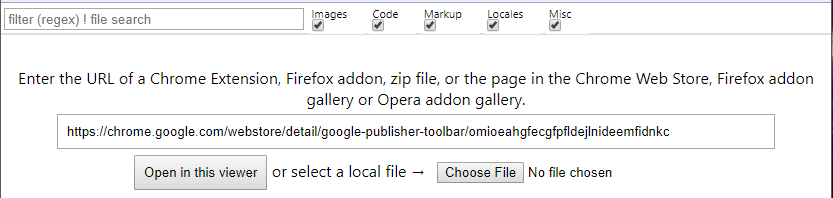 Loading the Google Publisher Toolbar URL into the CRXViewer