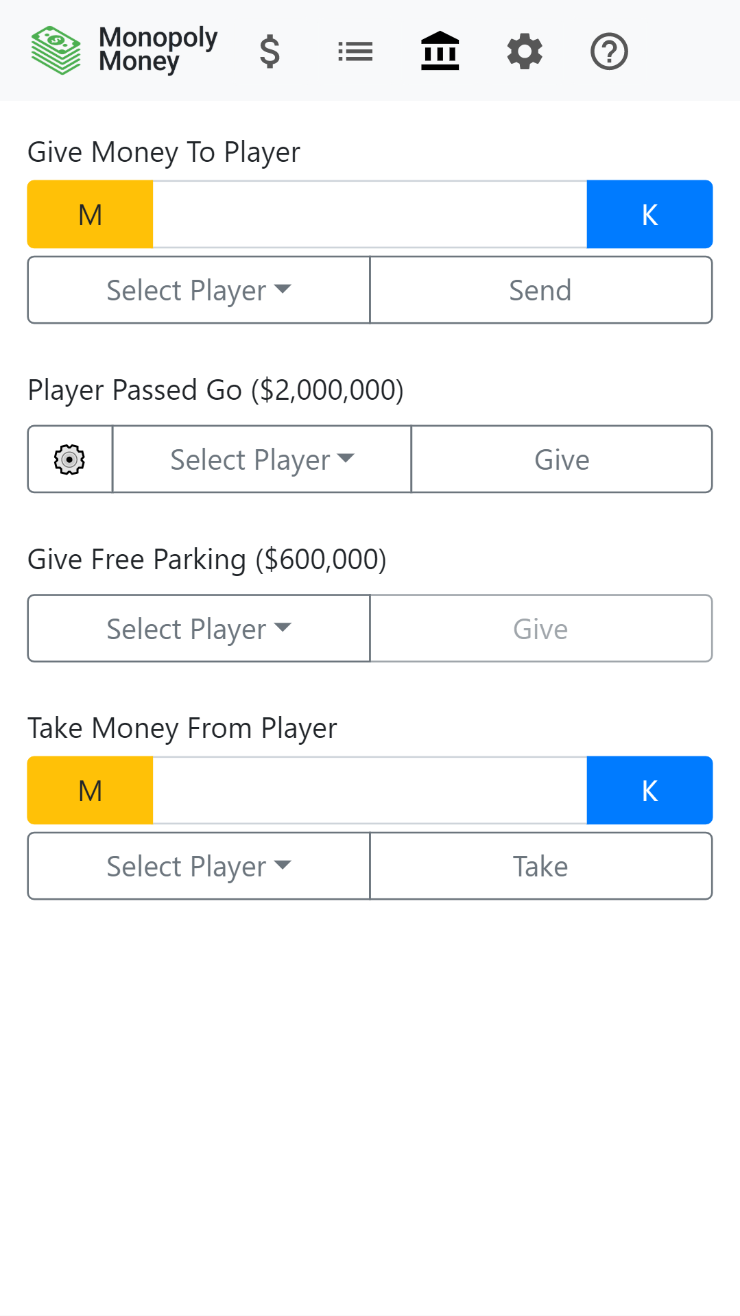 monopoly money amounts per player